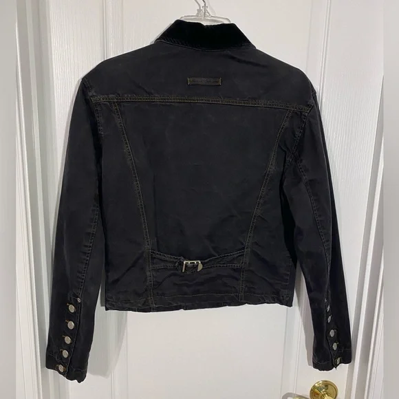 90s Jean Paul Gaultier Jeans Velvet Collar Cropped Denim Jacket Vintage Black S